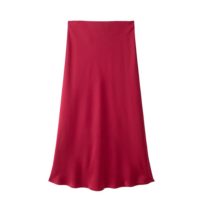 High-Waist Satin Midi Skirt – Elegant Long Skirt