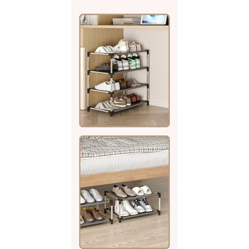 Black Metal Shoe Rack – Simple Space-Saving Footwear Organiser Shelf