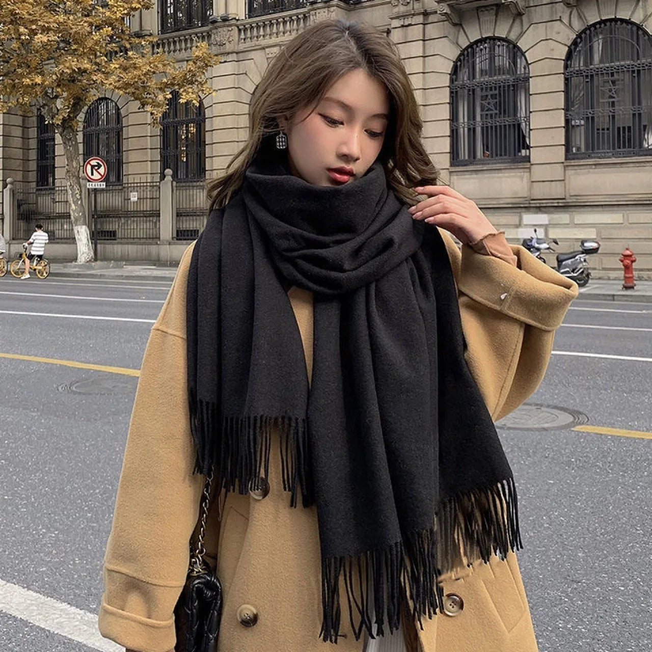 New Cashmere & Wool Checkered Scarf – Warm Winter Scarf for Women