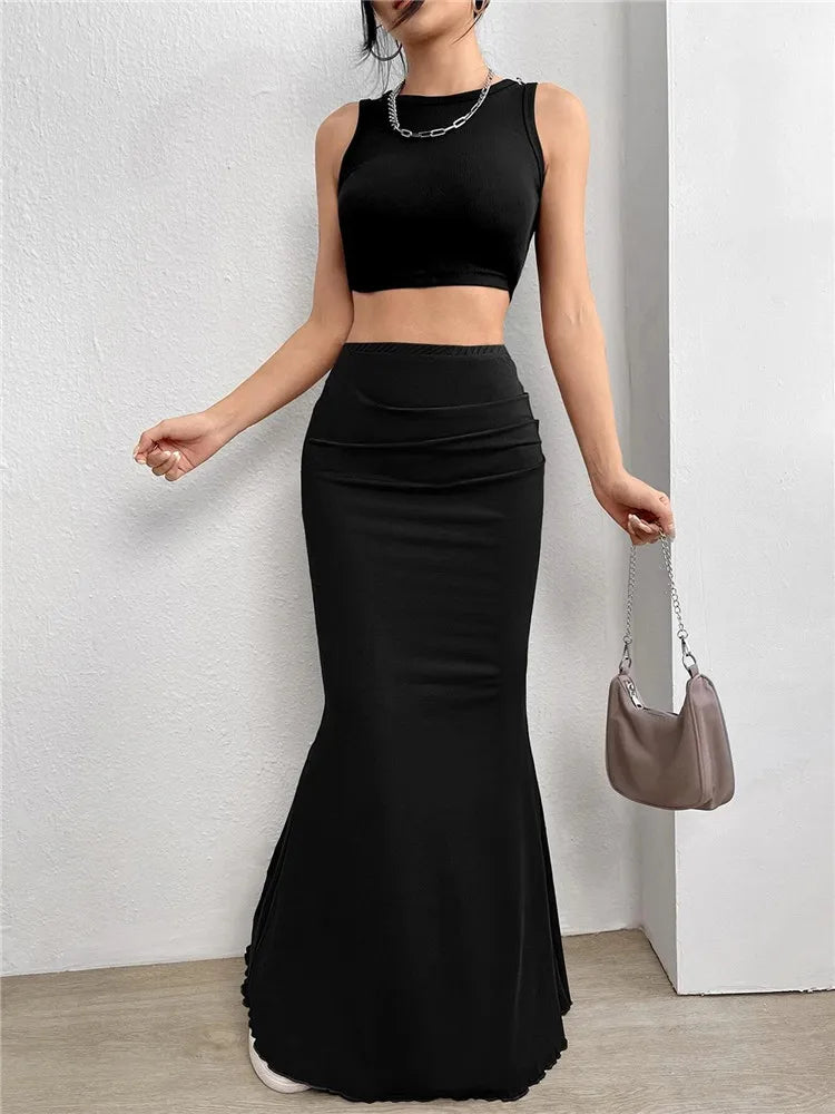 Elegant High Waist Bodycon Mermaid Maxi Skirt –Streetwear