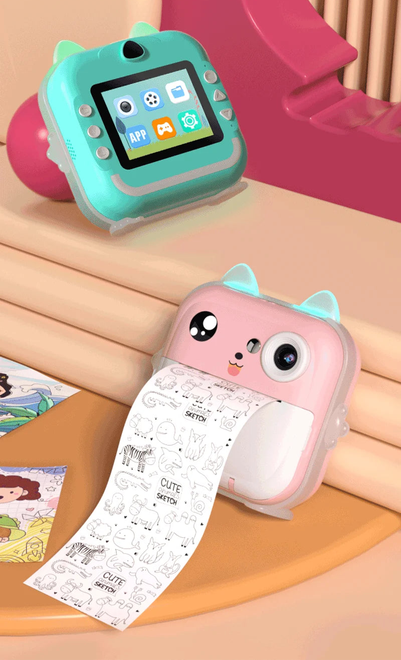 Children's 1080P HD Digital Camera Toys Instant Thermal Print With 32G Memory Card