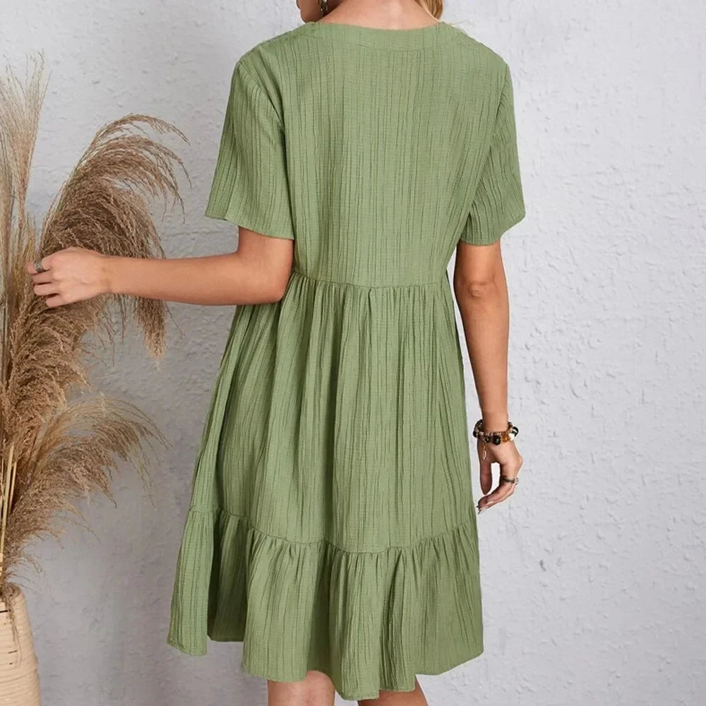 Elegant Summer Peplum V-Neck Dress
